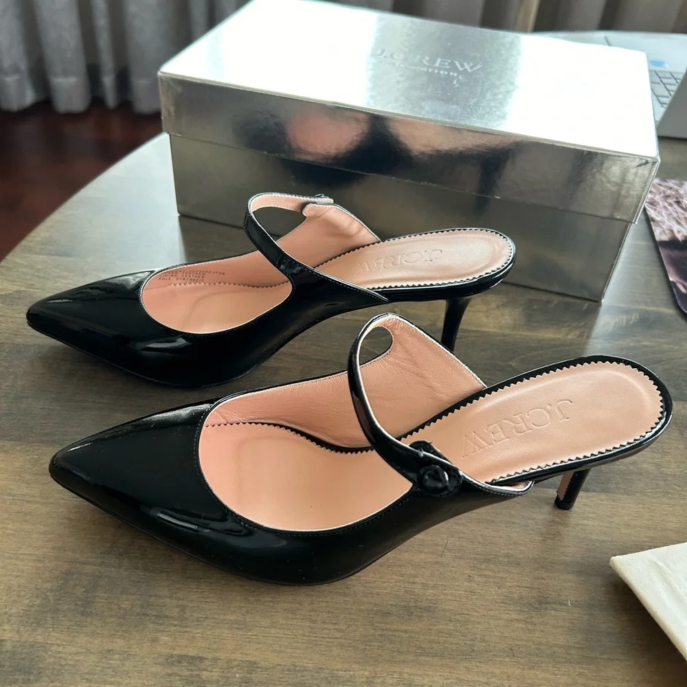 J. Crew Black Patent Leather Mary Jane Kitten Heel Mules